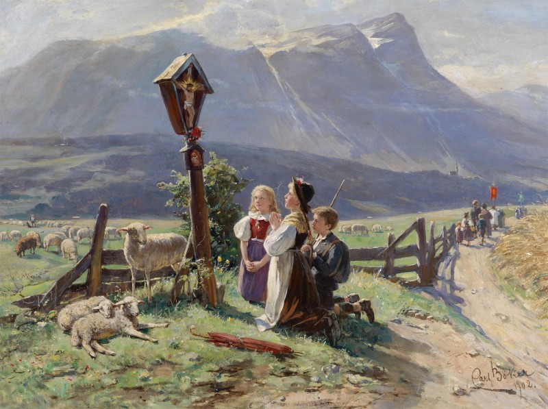 Pausing by the Wayside Shrine, c.1902, Oil on Canvas