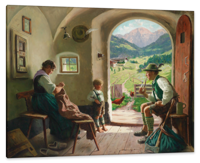 Idyllic Family Scene on the Alm, c.1895, Oil on Canvas