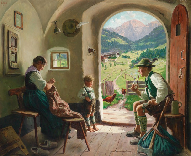 Idyllic Family Scene on the Alm, c.1895, Oil on Canvas