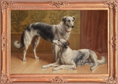 British Heritage Design painting, Two GrayHounds