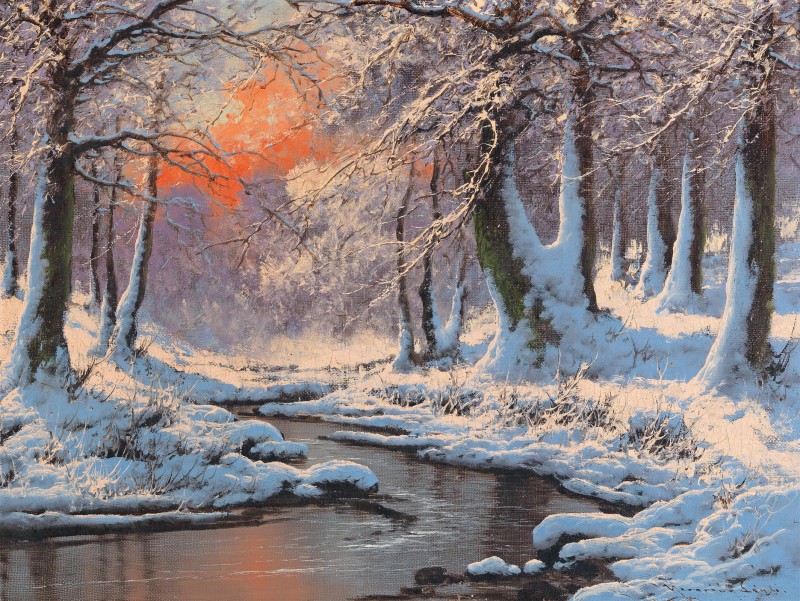 Winter Landscape with River at Sunset, c.1931, Oil on Canvas