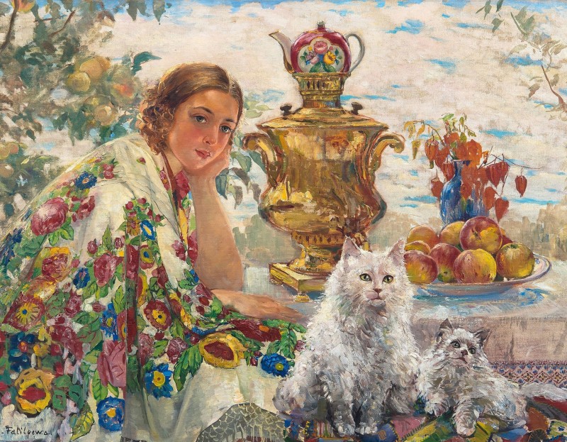 At the Samovar, c.1925, Oil on Canvas