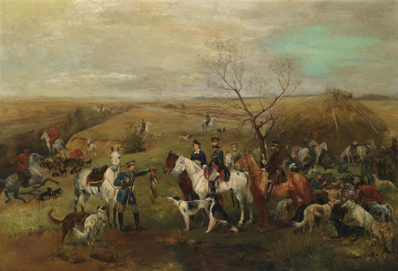 Hunting Party with Tsar Alexander III Fox Hunting, c.1886, Oil on Canvas