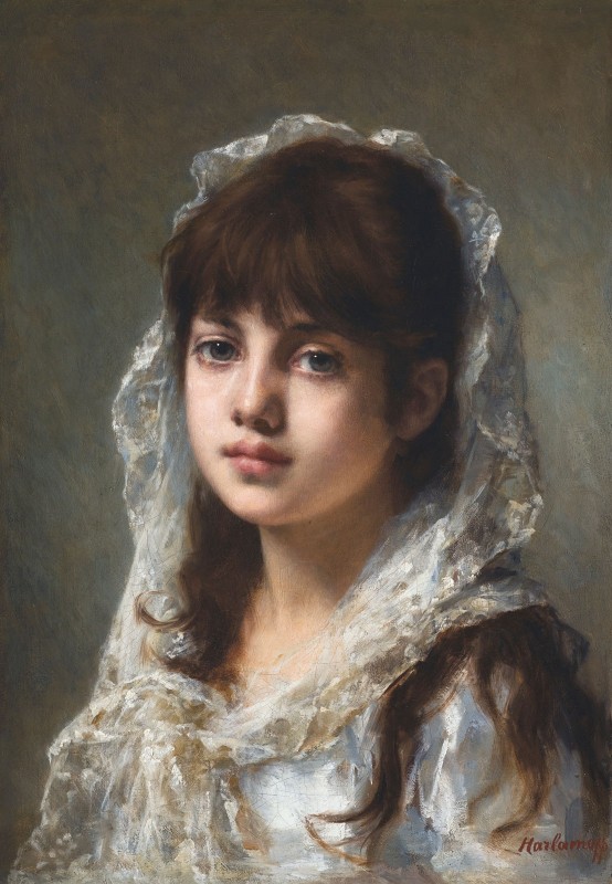 Portrait of a Young Girl Wearing a White Veil, c.1890, Oil on Canvas