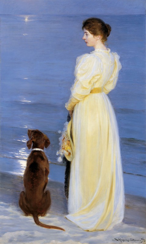Summer Evening at Skagen, The Artist's Wife and Dog by the Shore, c.1892, Oil on Canvas