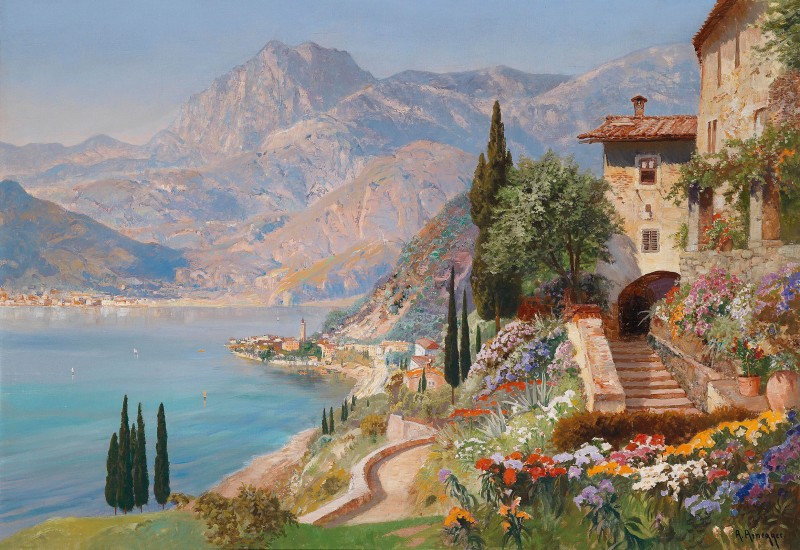 A View of Varenna on Lake Como, c.1910, Oil on Canvas