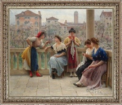 Conversations on a Venetian Terrace, after Eugen von Blaas