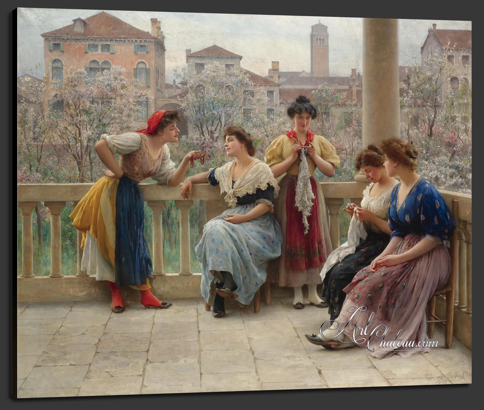 Conversations on a Venetian Terrace, after Eugen von Blaas
