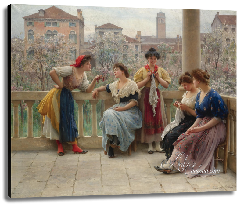 Conversations on a Venetian Terrace, after Eugen von Blaas
