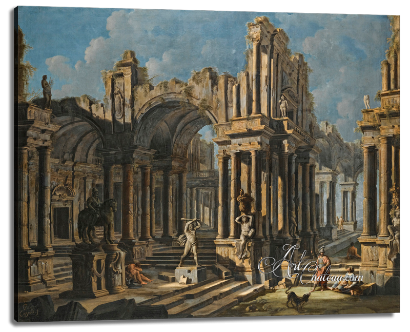 Architectural Capriccio with a Statue of Hercules, after Pietro Capelli