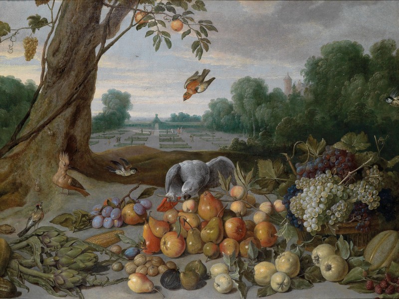 A Still Life with Apples, Pears, Quinces, Grapes and Grey Parrot, c.1650, Oil on Canvas