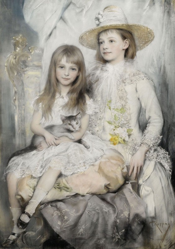 Rosie and Jenny Rozsika Deutsch, Later Know as the Dolly Sisters, c.1902, Pastel on Parchment