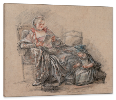 Madame Pompadour with her Daughter Alexandrine, c.1748  Black, White, Blue, and Red Chalk