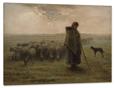 Shepherdess and Her Flock, c.1863, Black Chalk and Pastel on Parchment
