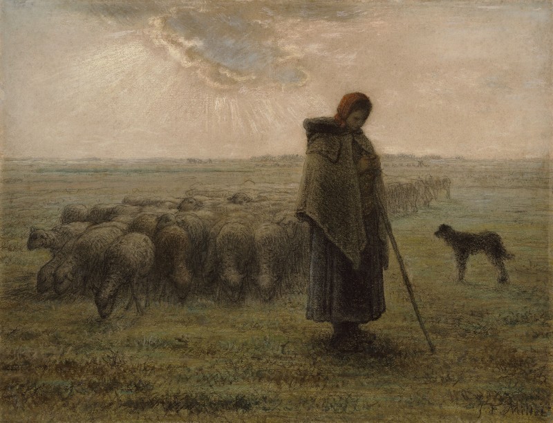 Shepherdess and Her Flock, c.1863, Black Chalk and Pastel on Parchment