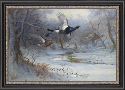 Pheasants in a Woodland Landscape, after Archibald Thorburn