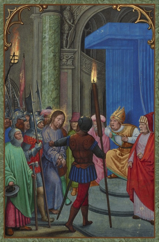 Jesus before Pontius Pilate, c.1520, Tempera colors, gold paint, and gold leaf on Parchment