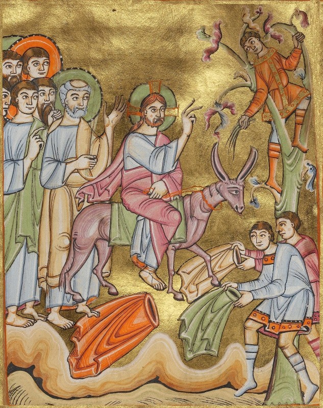 The Entry into Jerusalem, c.1030, Tempera colors, gold leaf and ink on parchment