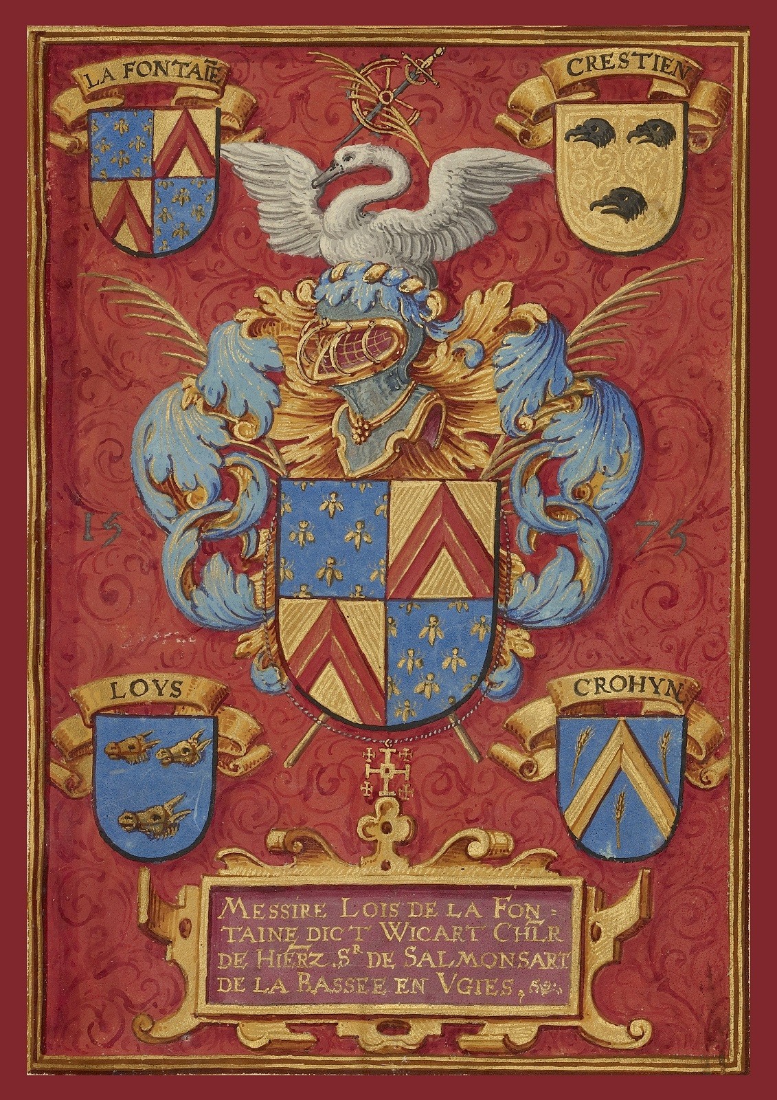 Arms of Lois de la Fontaine, c.1480, Tempera colors and gold on parchment