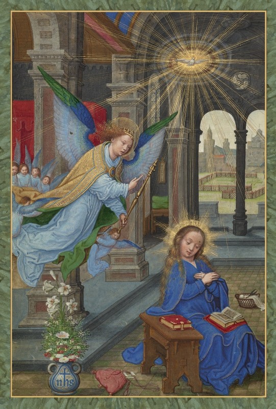 The Annunciation, c.1520,  Tempera colors, gold paint, and gold leaf on parchment