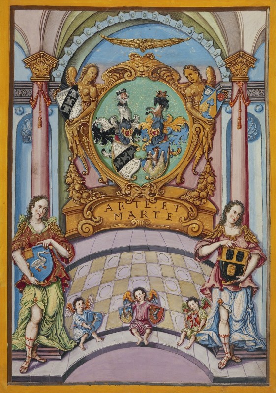 Second Frontispiece with the Derrer Coat of Arms, c.1626, Tempera colors, gold and silver highlights on parchment