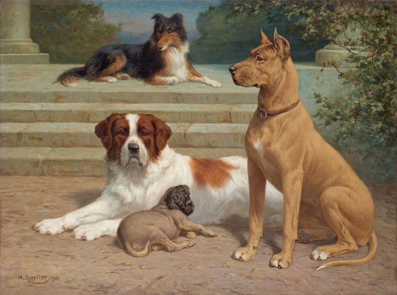 A Group of Regal Canines, c.1908, Oil on Canvas