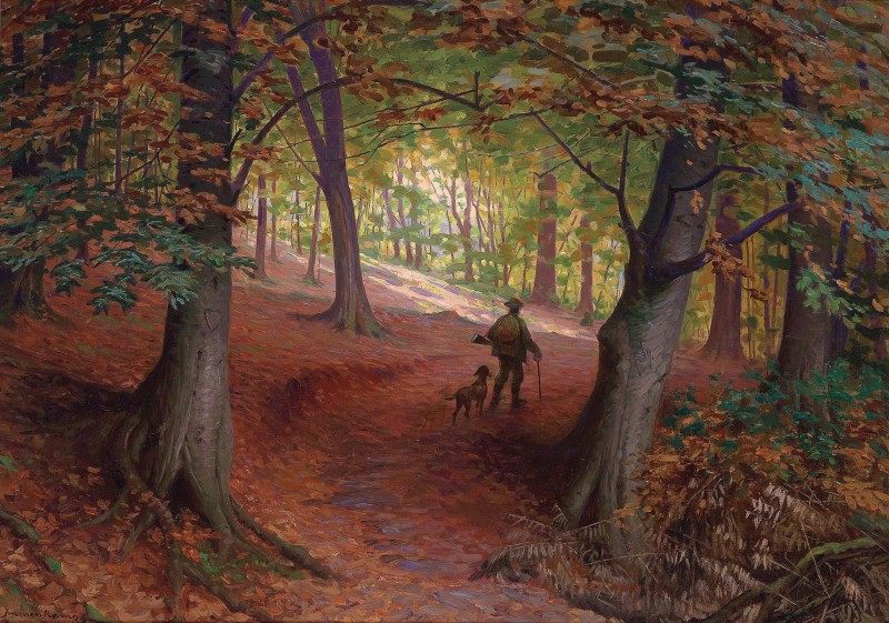 Hunter in an Autumn Woodland, c.1910, Oil on Canvas