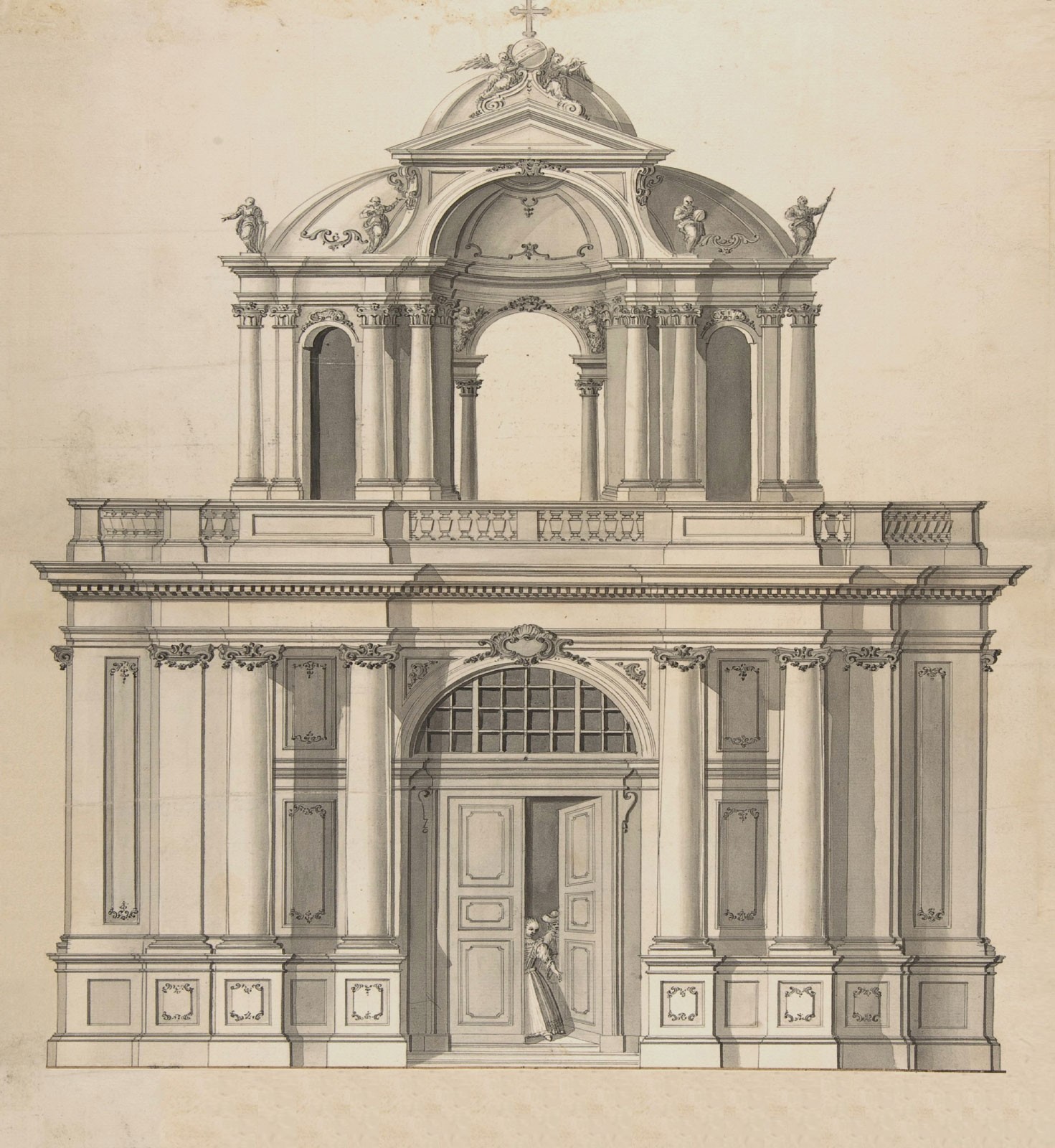 Design for the Façade of a Berlin Building, c.1780, Pen and Brown Wash