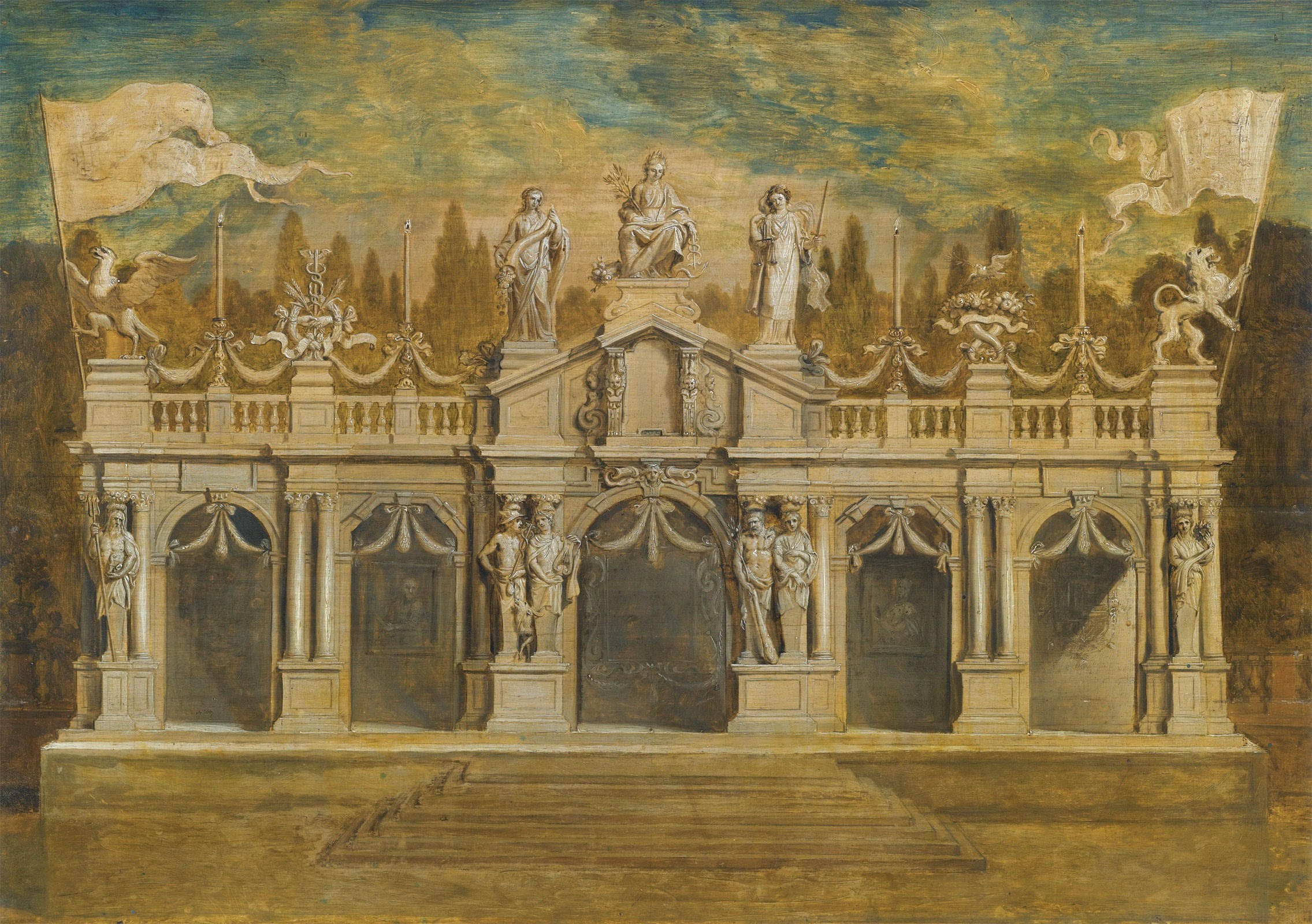 A Design for a Classical Loggia, c.1648, Oil on Oak Panel