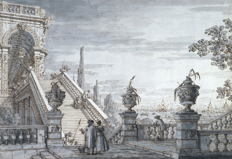 A Capriccio with a Monumental Staircase, c.1760, Ink, with Grey Wash