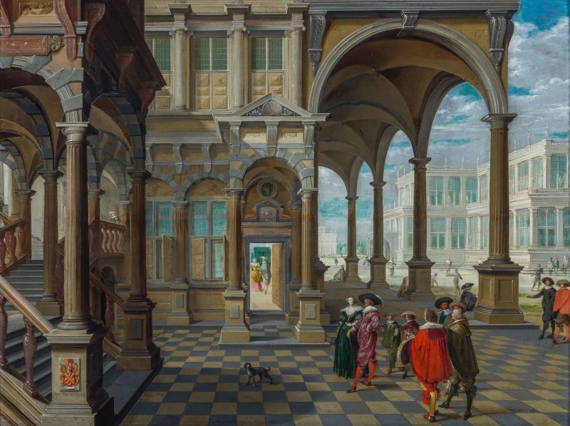 Nobility in the Courtyard of the BeNeLux Royal Palace, c.1631, Oil on Panel