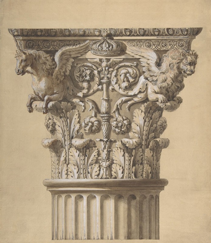 The Elevation of a Capital and Part of the Fluted Shaft, c.1762, Pen and Ink, Wash and Gouache