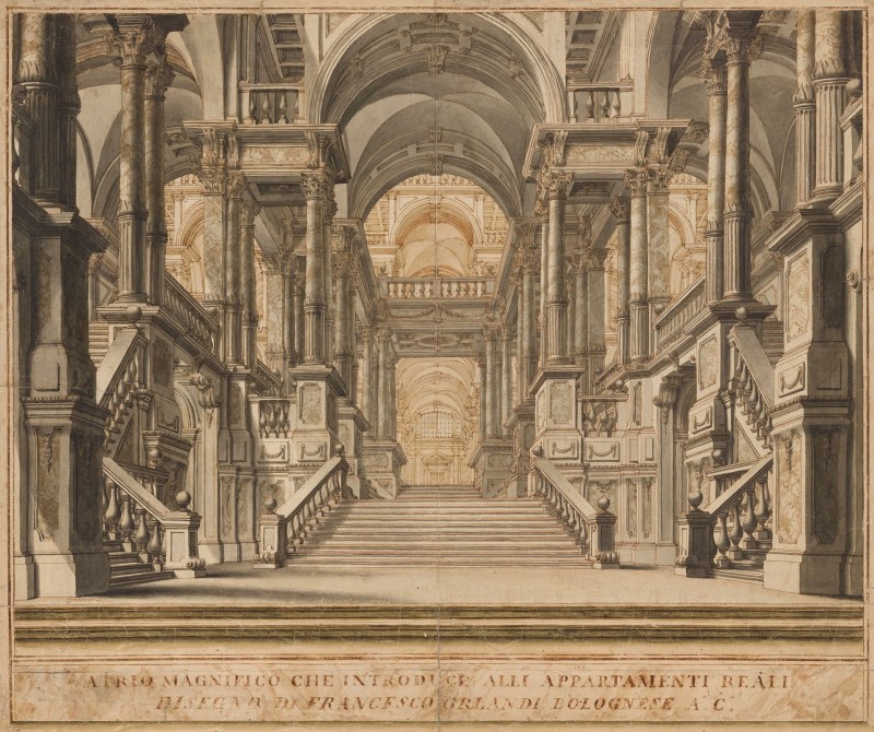 A Palace Entrance Hall with a Grand Staircase, c.1760, Ink with Brown Color Wash