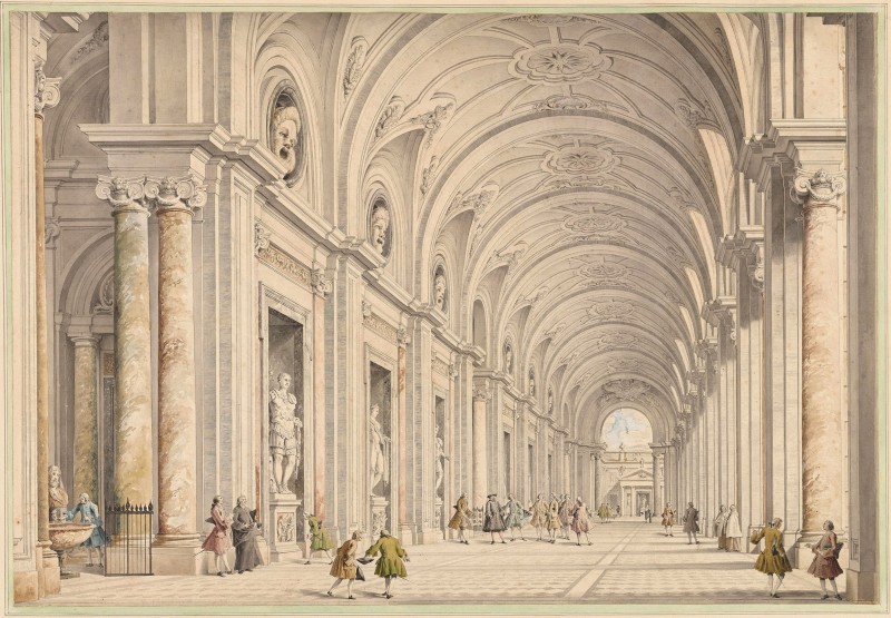 View of the Great Vaulted Portico of the Villa Albani, Rome, c.1750, Ink and Color Wash