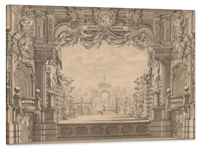 Elaborate Stage Set Design for the Theater in der Josefstadt, Vienna, c.1790, Parchment