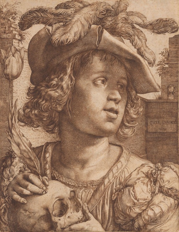 Young Man Holding a Skull and a Tulip, c.1614, Engraving