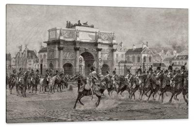 La Revue, Napoleon I, Reviewing Cavalry at Arc de Triomphe, Paris, c.1810, Engraving