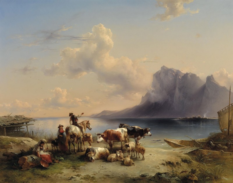 Peasants with Flock at Lake Attersee, Austria, c.1840, Oil on Panel