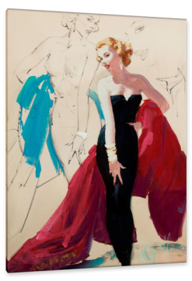 Black Evening Dress, Brown and Bigelow, c. 1957, Oil on Canvas