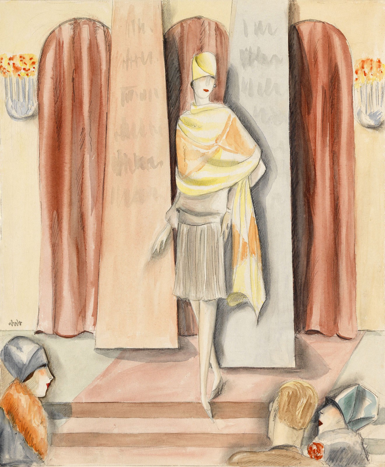 Standing Model, c.1932, Watercolor over Pencil Drawing