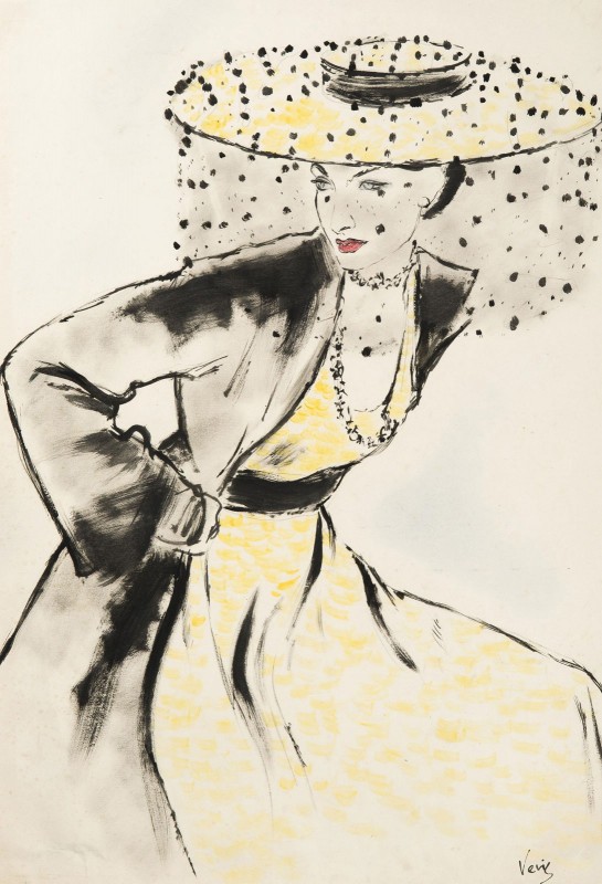 Lady with a Yellow Hat, c.1947, Ink and Watercolour