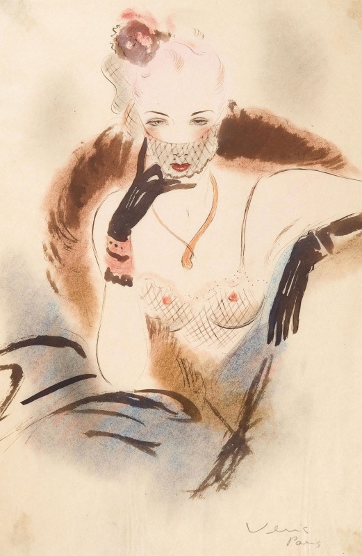 Repose in Lingerie, c.1947, Ink and Watercolour