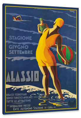 Alassio, Italy Travel Poster, c.1929, Lithograph on Fine Linen