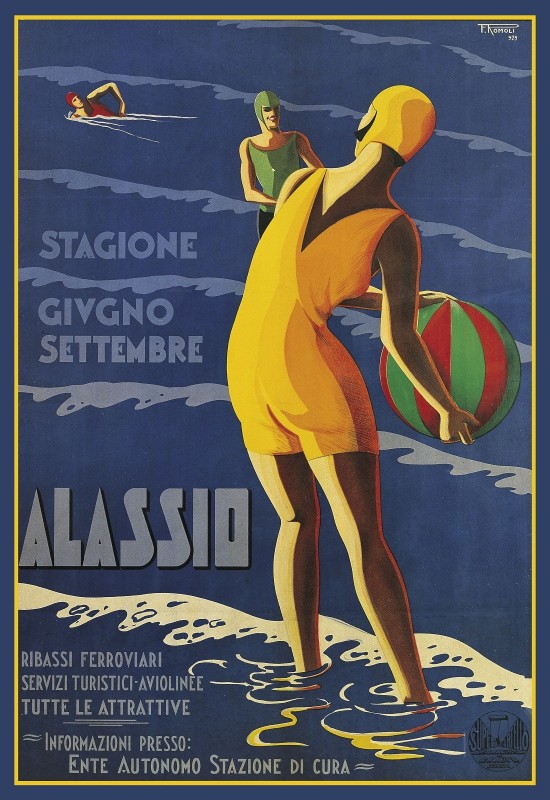 Alassio, Italy Travel Poster, c.1929, Lithograph on Fine Linen