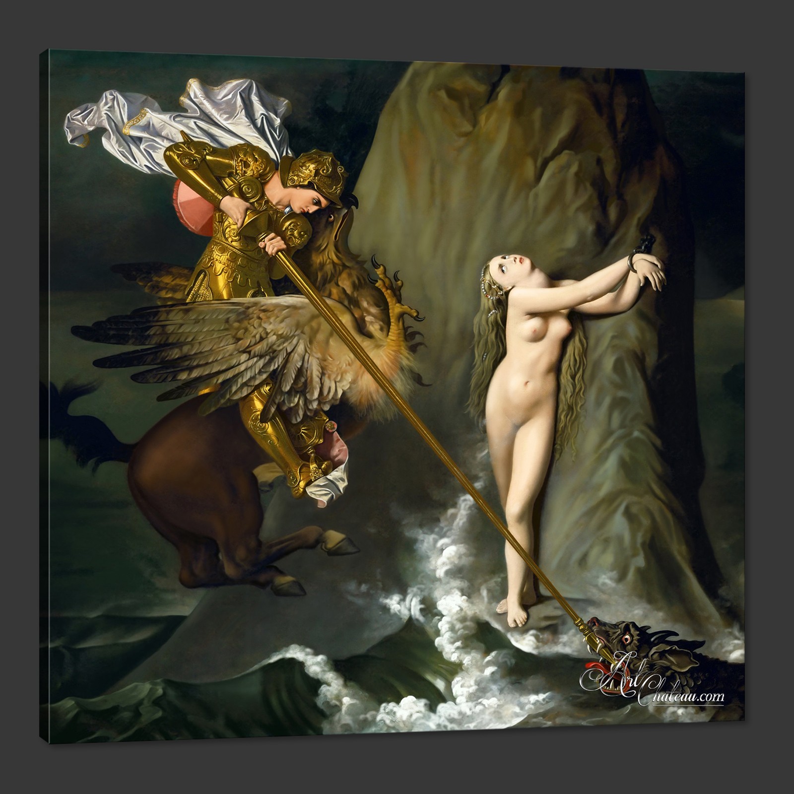 Ruggiero Rescuing Angelica, after painting by Jean Ingres Ruggiero Rescuing Angelica, after painting by Jean Ingres